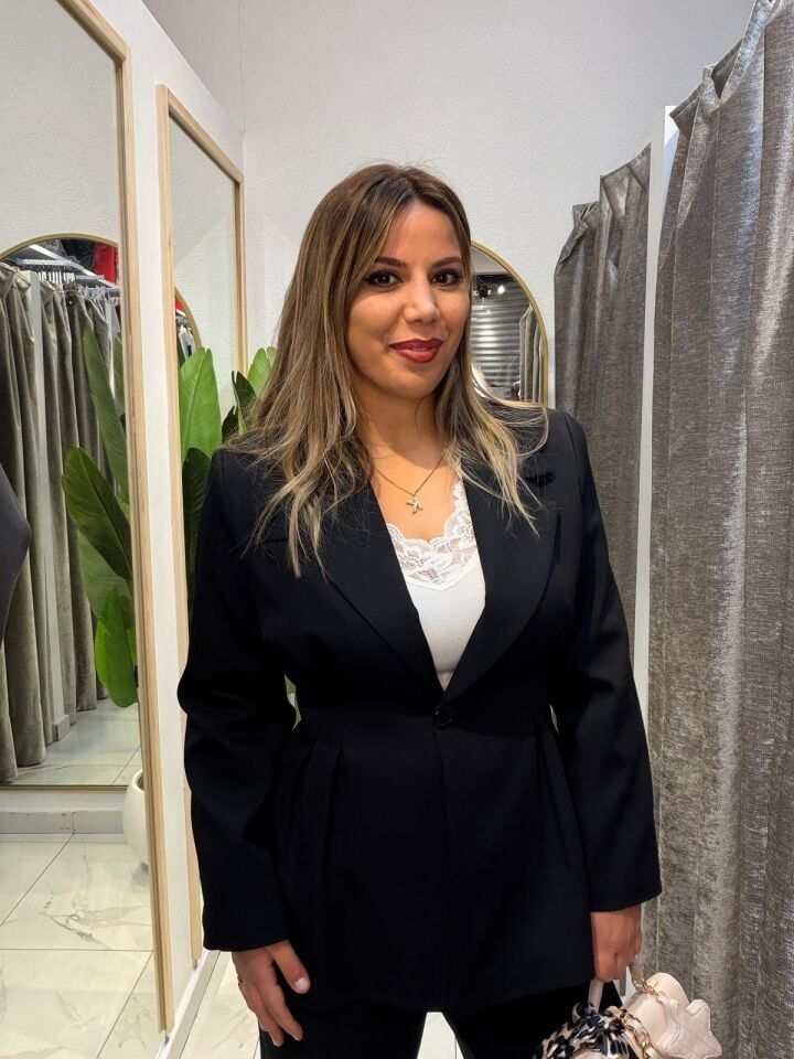 Büzgülü Ceket Takım- Siyah