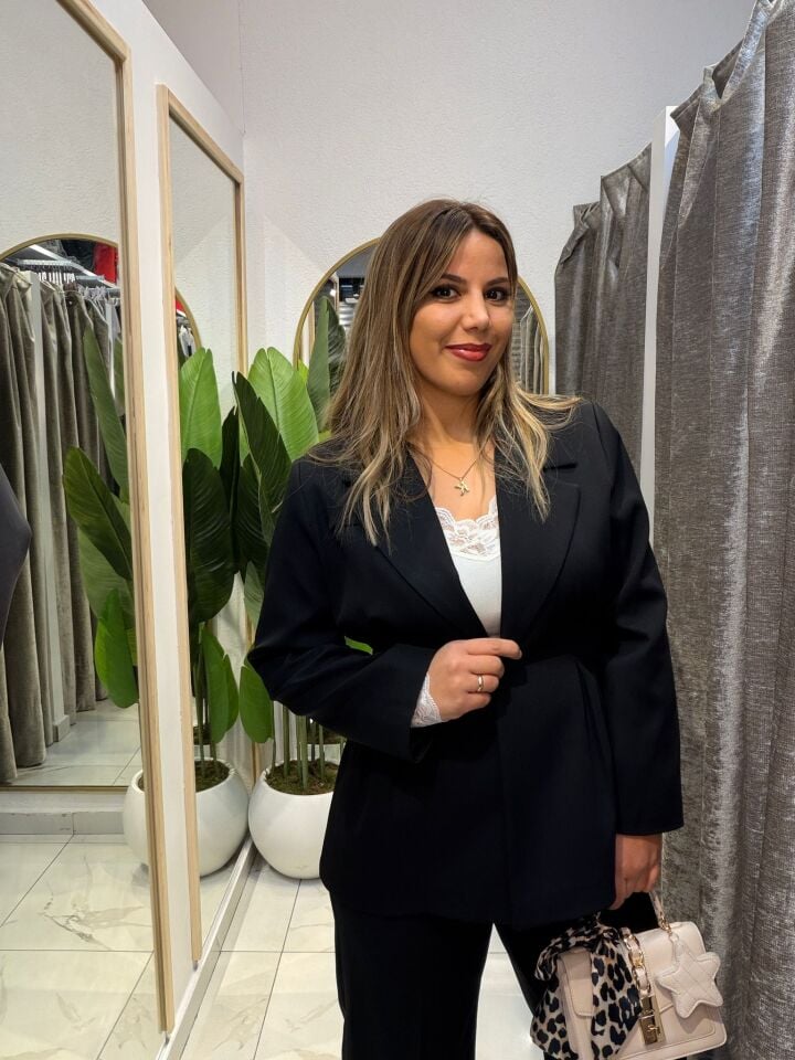 Büzgülü Ceket Takım- Siyah