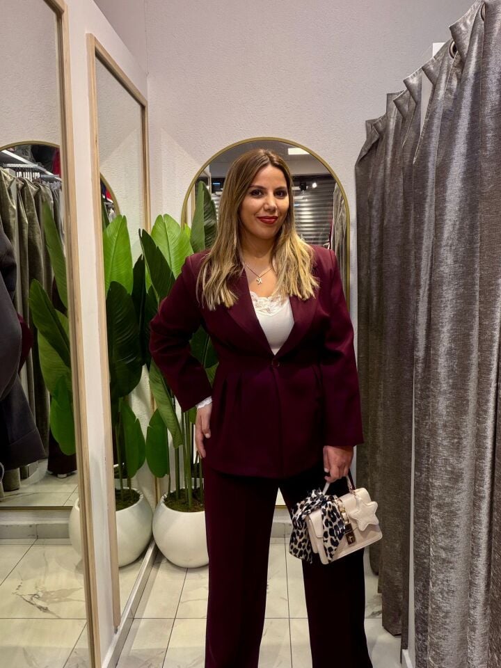 Büzgülü Ceket Takım- Bordo