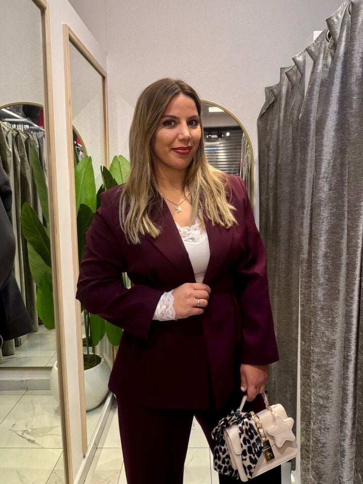 Büzgülü Ceket Takım Bordo 071
