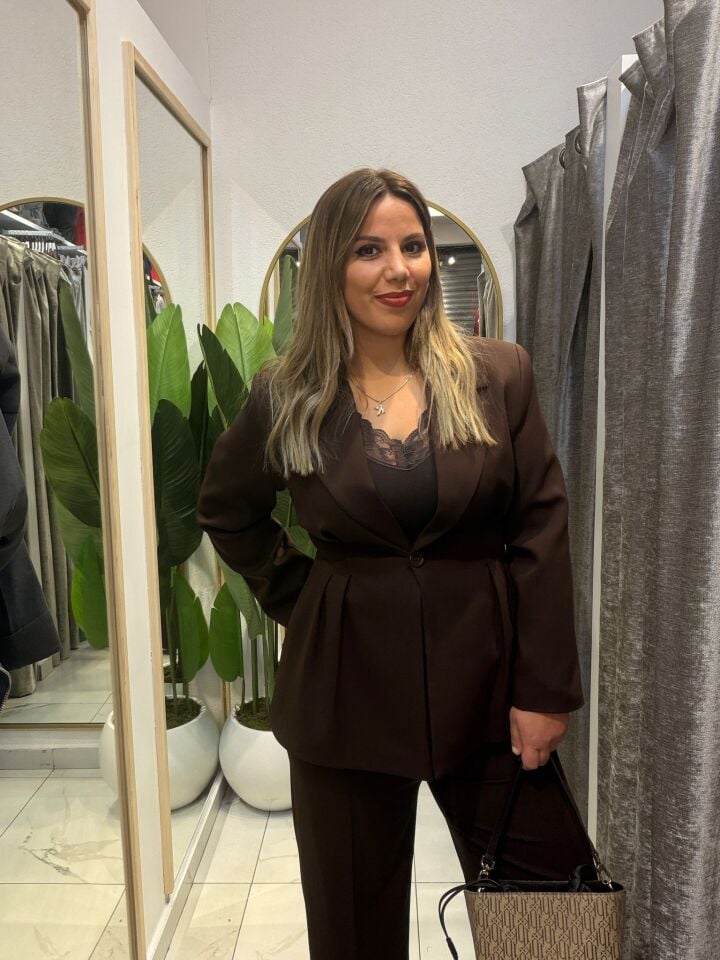 Büzgülü Ceket Takım- Kahverengi