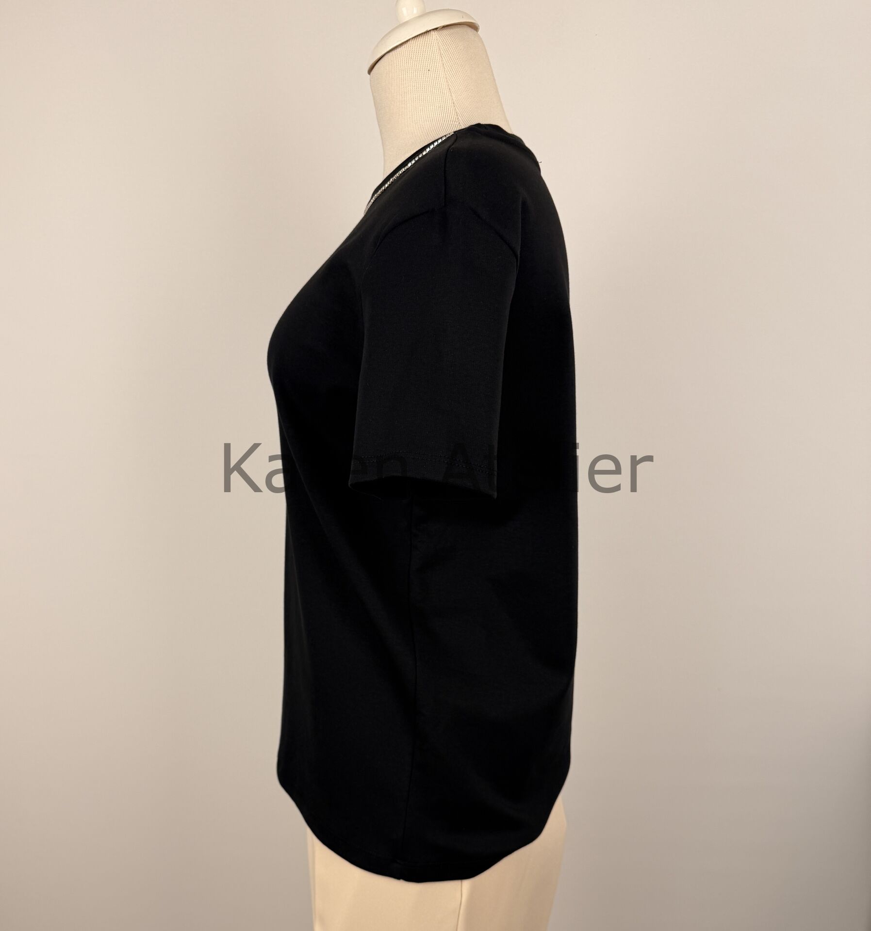 Bis Yaka Taş Detaylı Tshirt Siyah 4588