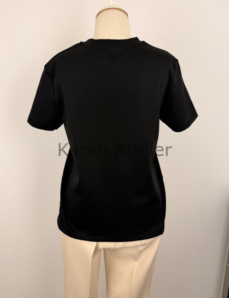 BİS YAKA TAŞ DETAYLI TSHİRT SİYAH 4588