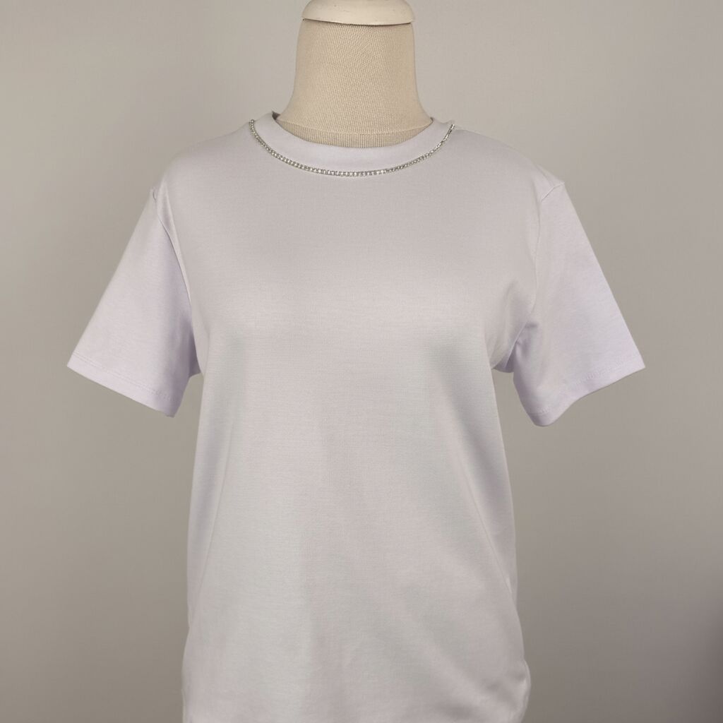 Bis Yaka Taş Detaylı Tshirt Beyaz 4588