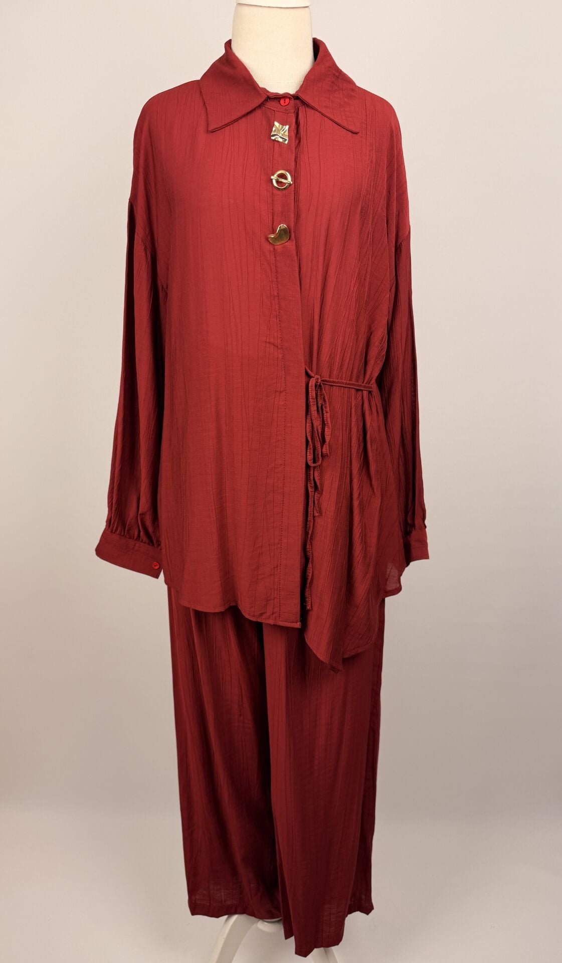 TENSEL İNCE KUMAŞ PANTOLONLU TAKIM KIRMIZI 6613