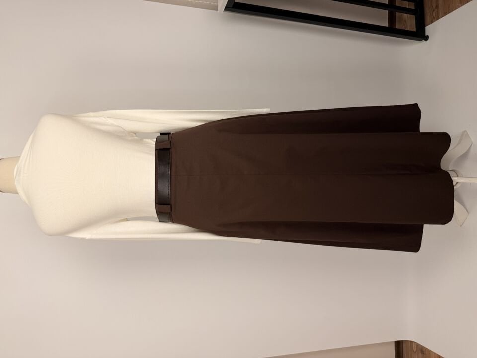 KEMERİ TOKA DETAYLI EVAZE KETEN ETEK KAHVERENGİ 244