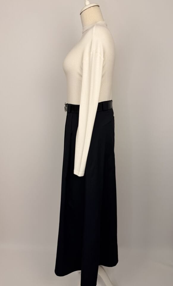 KEMERİ TOKA DETAYLI EVAZE KETEN ETEK SİYAH 244