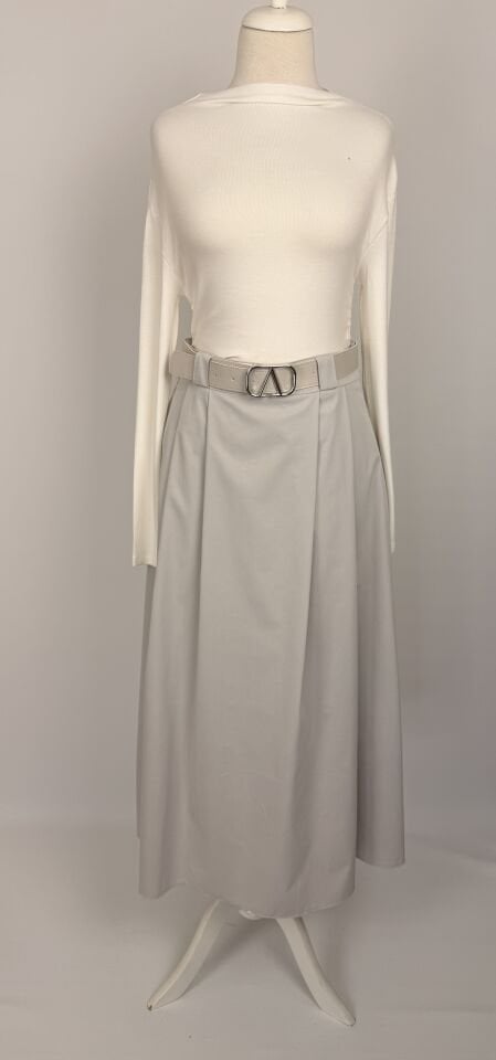 KEMERİ TOKA DETAYLI EVAZE KETEN ETEK TAŞ 244