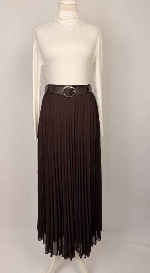 ŞİFON PİLİSELİ ETEK KAHVERENGİ 240