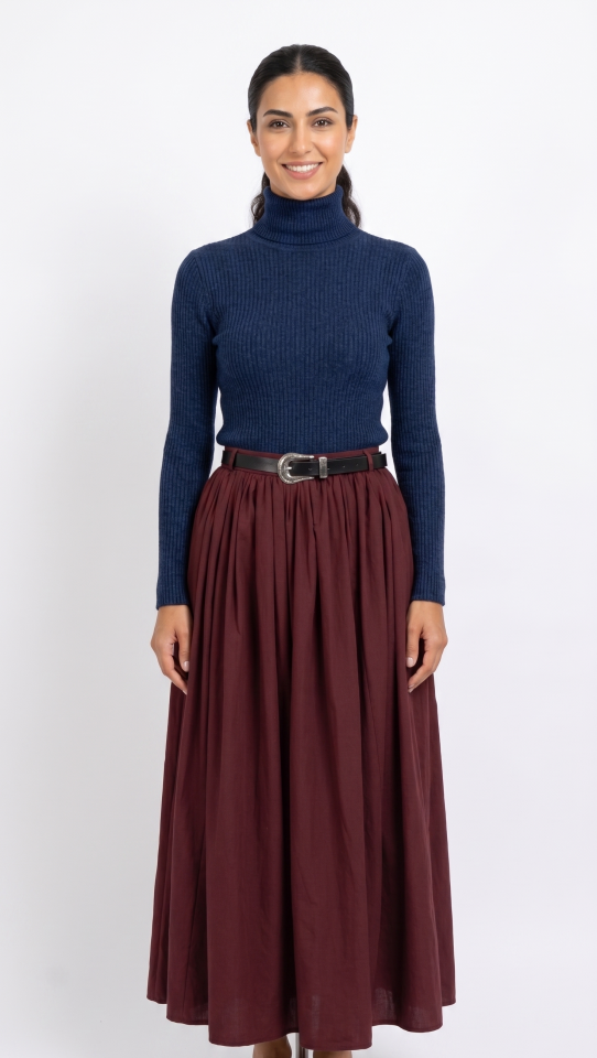 Poplin Kumaş Balon Etek Bordo 4362